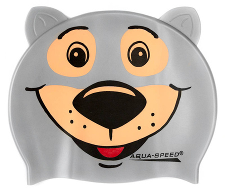 Silicone swim cap for children with 3D element Aqua Speed Zoo Bear - grey