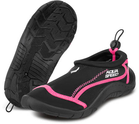 Buty do wody Aqua Speed ze ściągaczem 28D - czarno-różowe